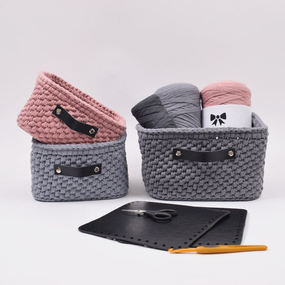 Opbevaringskurv med læderbund - Kvadratisk - Lille
4