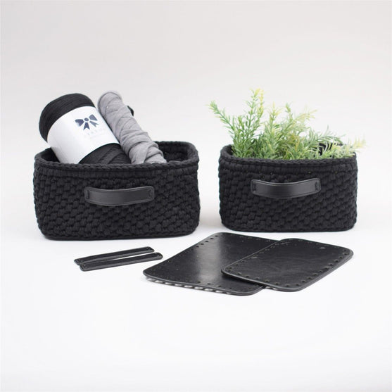 Opbevaringskurv med læderbund Rektangulær - Lille
4