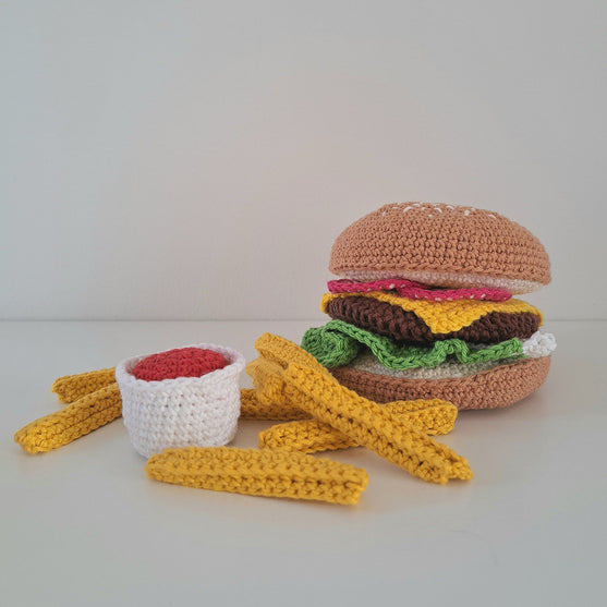 Hamburger og pommes frites
2