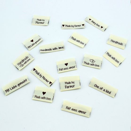 10 Labels - Made by Farmor - 5 cm - Sandfarvet - Go Handmade
5