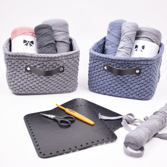 Opbevaringskurv med læderbund  kvadratisk - Stor