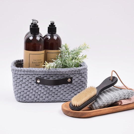 Opbevaringskurv med læderbund Rektangulær - stor