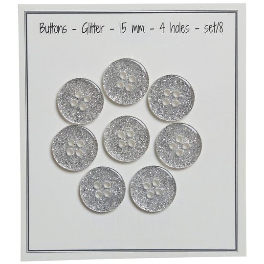 Glitter Knapper - Sølv - Flere Størrelser - Go Handmade