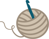 Ball of yarn with a blue crochet hook on a white background