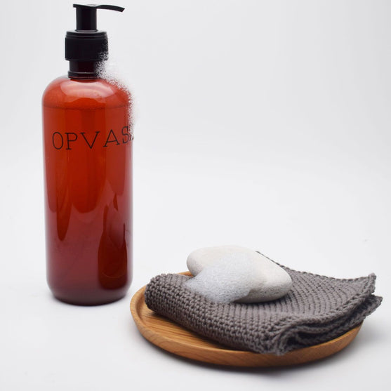 

Strikket karklud i ret på skrå
1